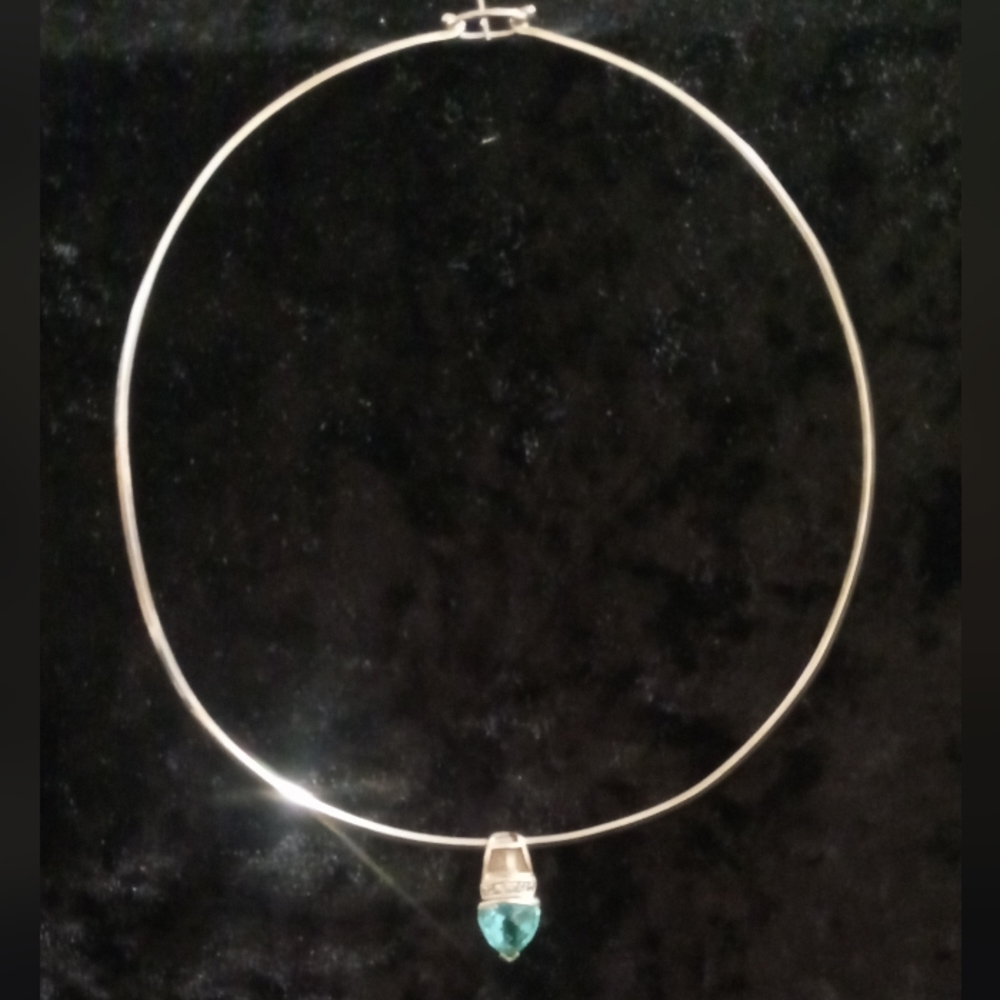 Uma sterling silver choker with a large genuine topaz pendant in 925. marked - Picture 3 of 12